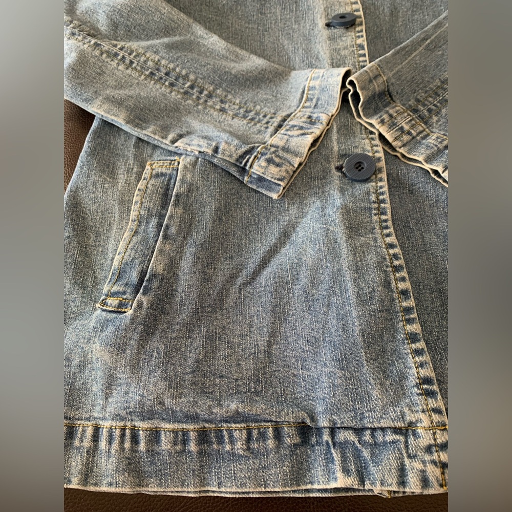 Vintage 80s 90s Denim Jean Chore Jacket Women Acid Chunky Buttons Pockets - Picture 2 of 14